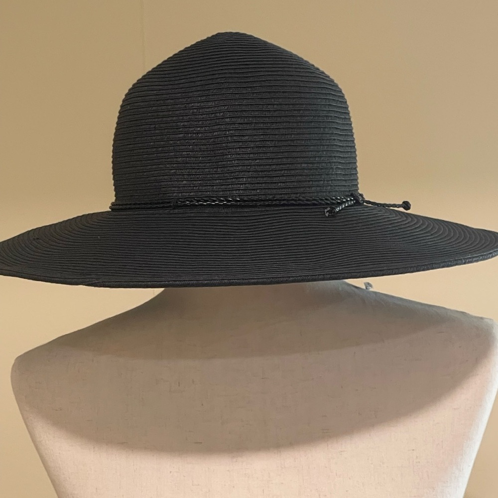 Nine West Floppy Sun Hat With Tie Band Black Beach Summer Vacation OS - Picture 3 of 11